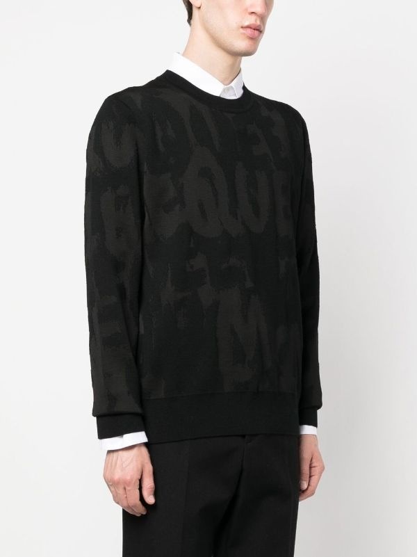 スウェット・トレーナー ALEXANDER MCQUEEN Graffiti Jacquard Jumper Black Alexander McQueen ALEXANDER MCQUEEN Graffiti Jacquard Jumper