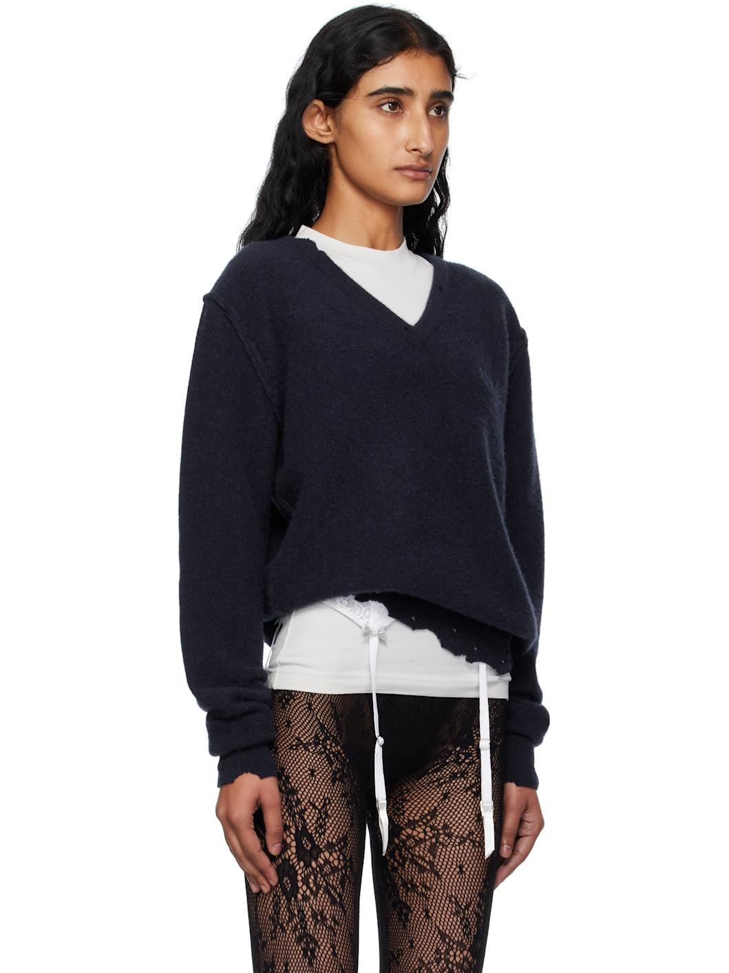 Navy Laurel Classic Inside-Out V-Neck Sweater - 2