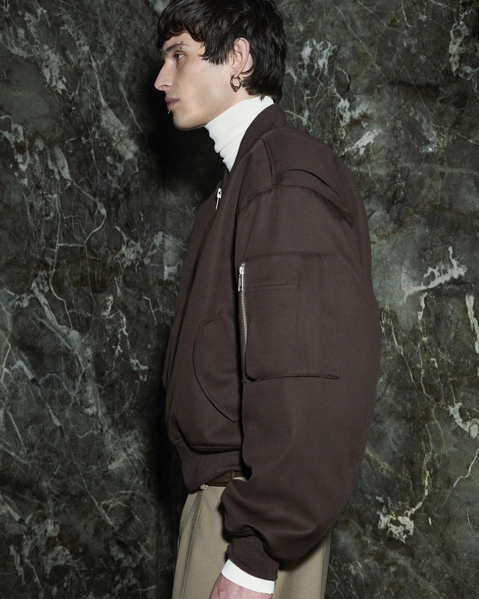 CROPPED BROAD BOMBER SUITING DARK BROWN - 5