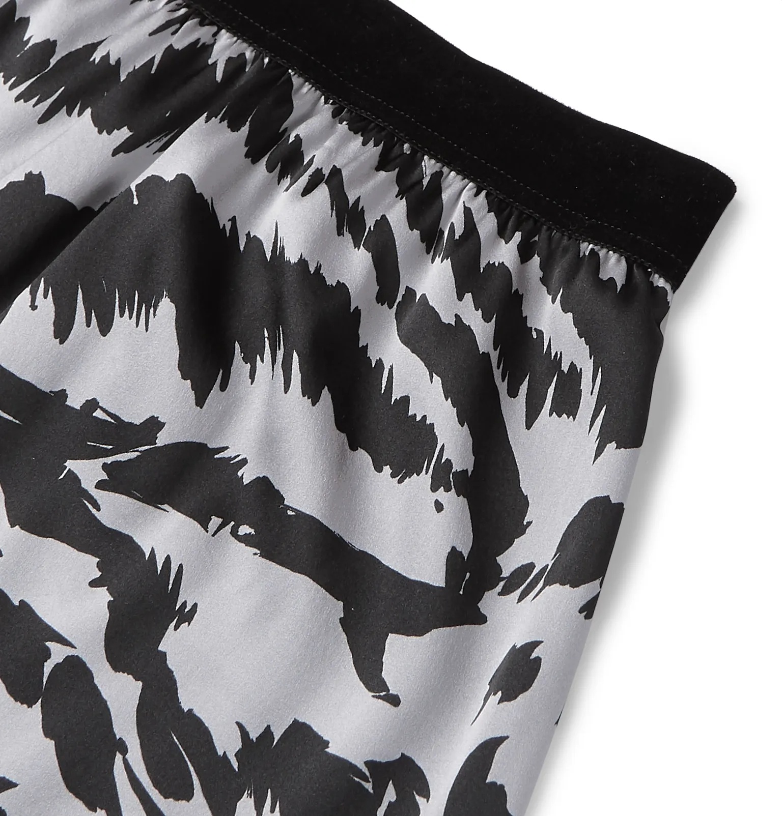 Velvet-Trimmed Zebra-Print Stretch-Silk Satin Boxer Shorts - 9