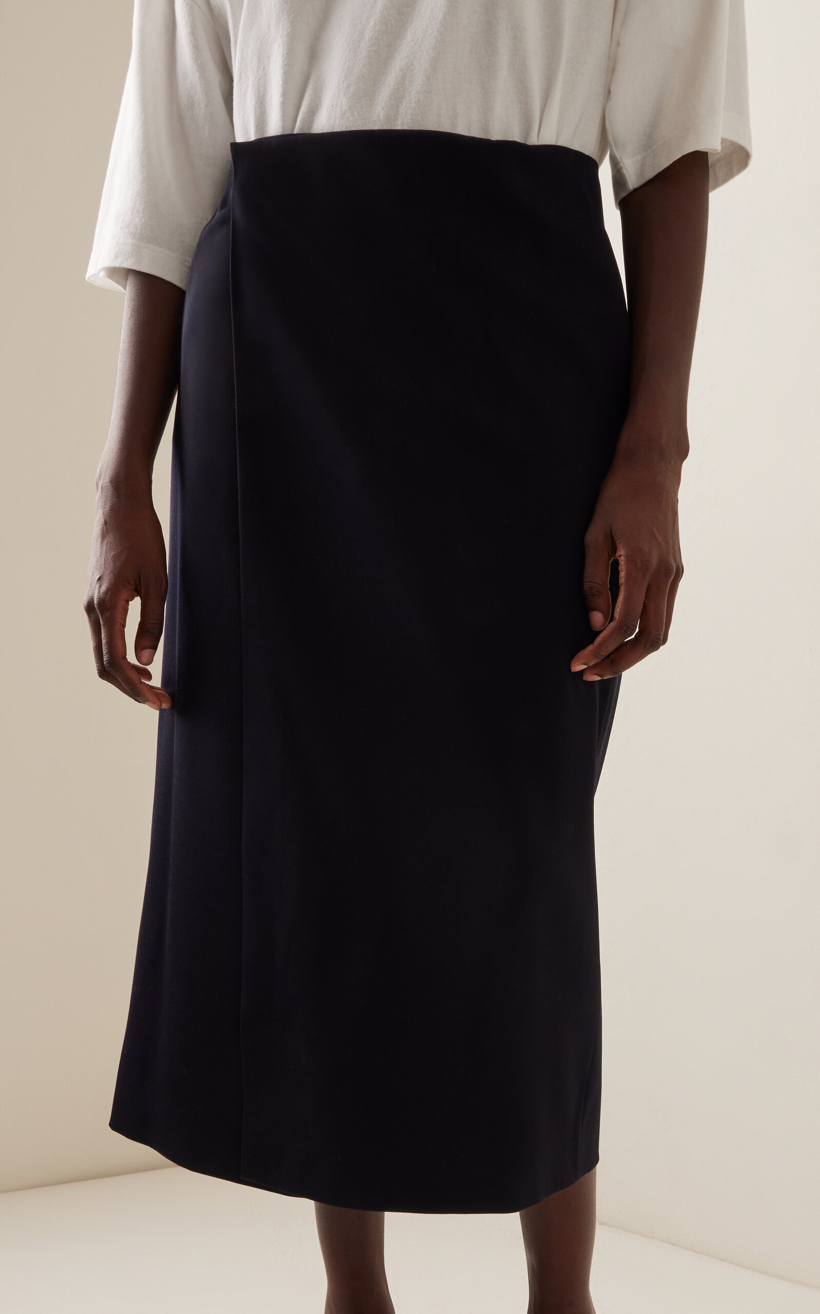 Kavi Wrapped Wool Column Midi Skirt black - 3