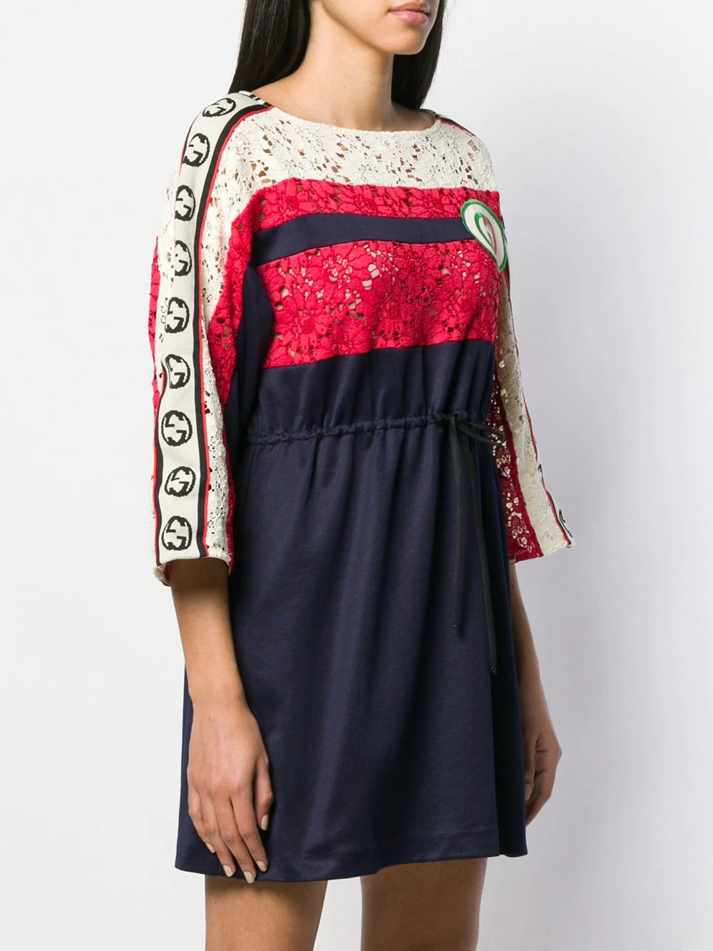 shortGG embroidered patch striped dress - 3