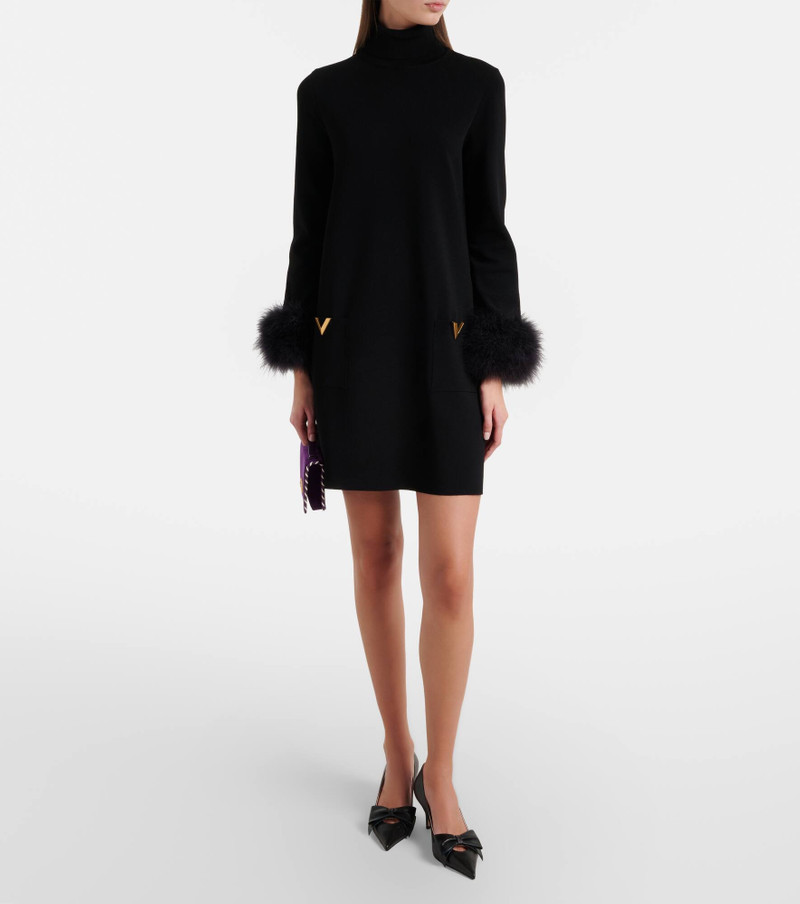 Valentino VLogo feather-trimmed turtleneck minidress outlook