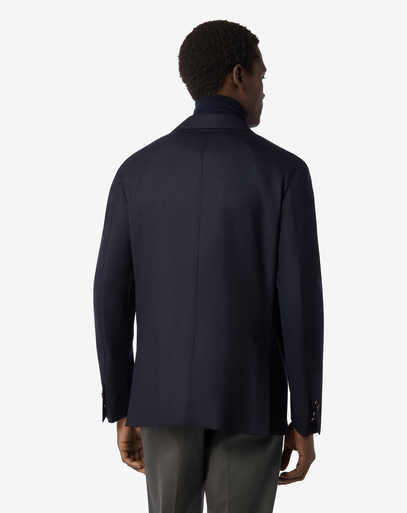 Blue single breasted stretch wool jacket with detachable vest 3