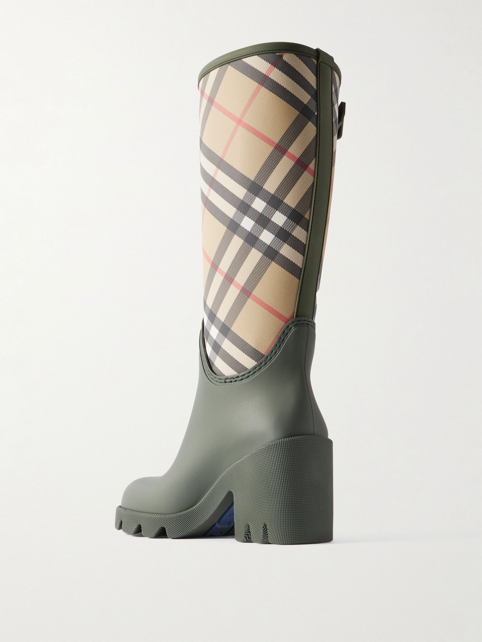 Checked canvas-trimmed TPU rain boots Army green - 3