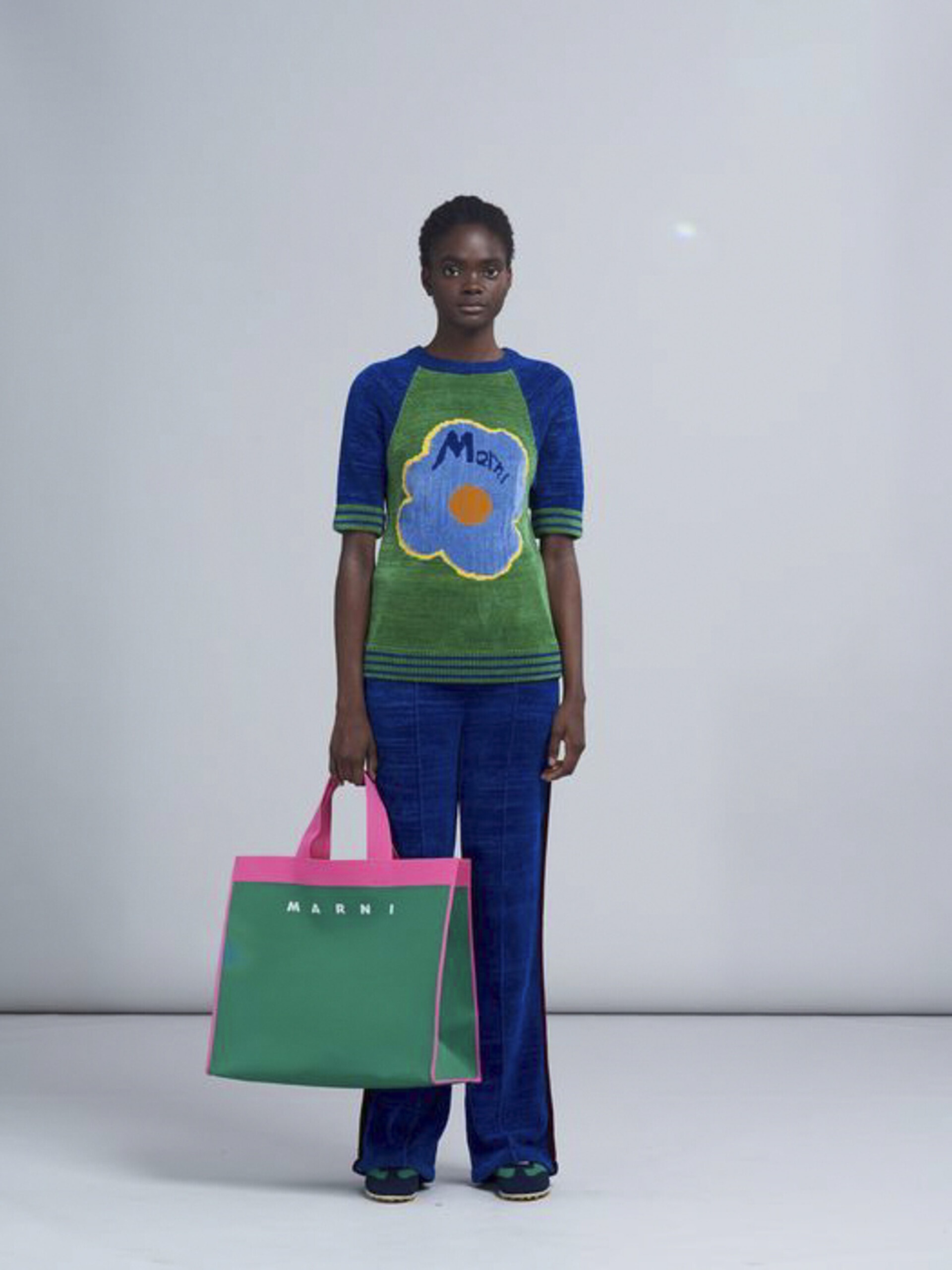 GREEN AND FUCHSIA JACQUARD SHOPPING BAG - 2