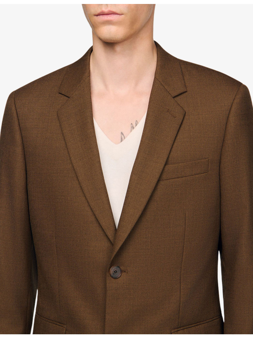 Notched-Lapel Long-Sleeve Wool Suit Jacket - 5