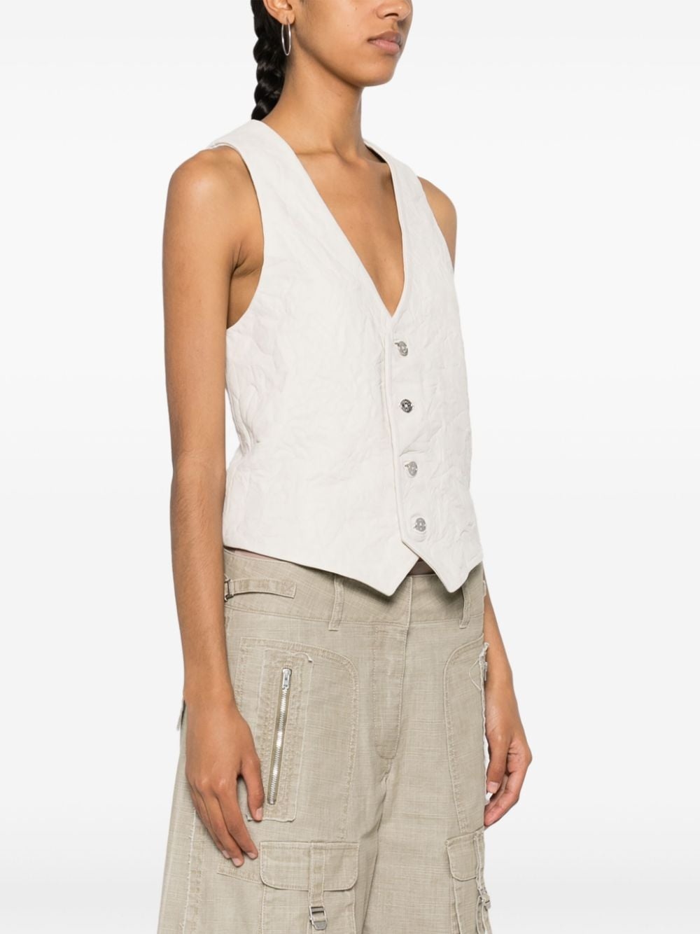 Emilie crinkled leather waistcoat - 3