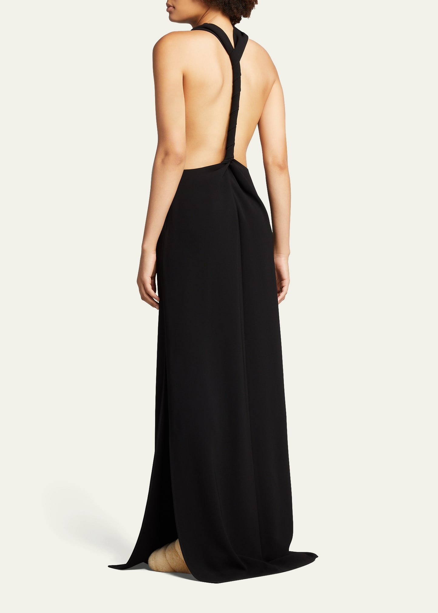Halter-Neck Matte Crepe Backless Gown - 3