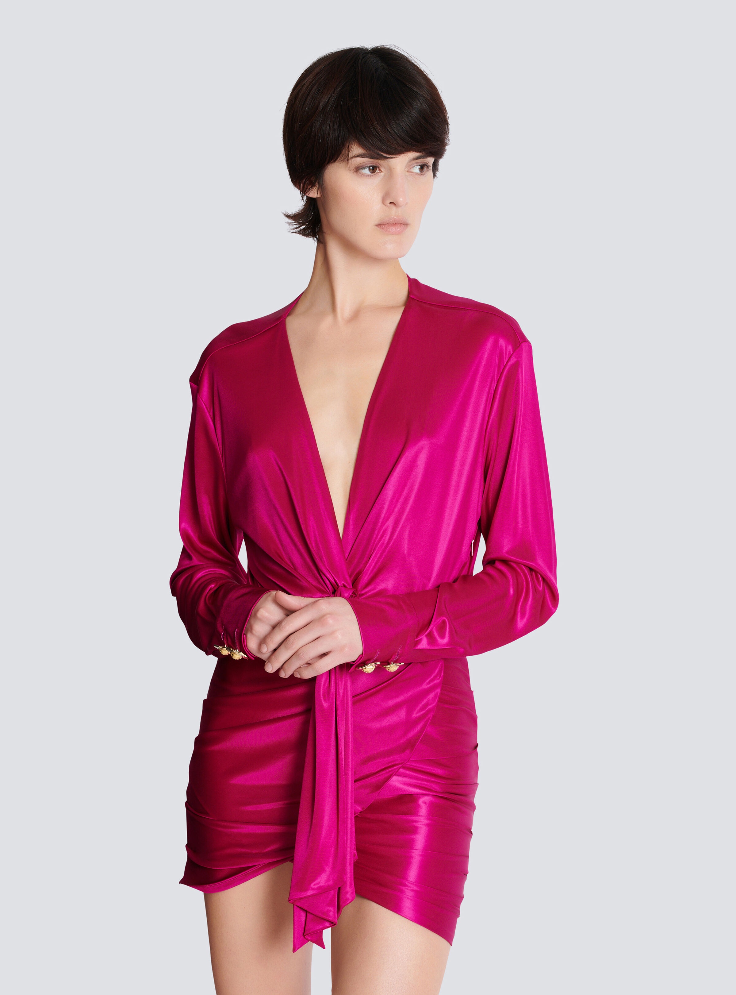 Short draped interlock jersey dress - 7