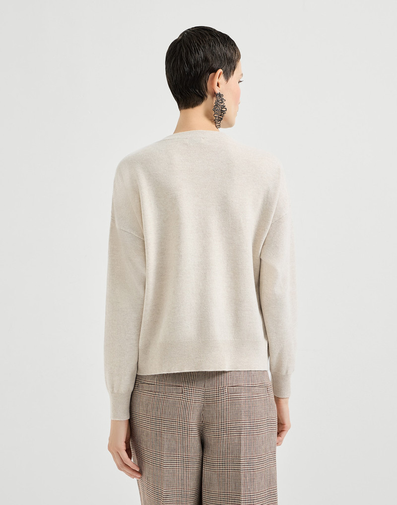 Virgin wool, cashmere and silk sweater with dazzling check embroidery 3
