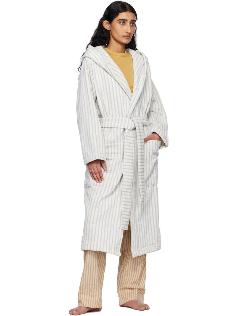 TEKLA Blue & White Terry Hooded Bathrobe outlook