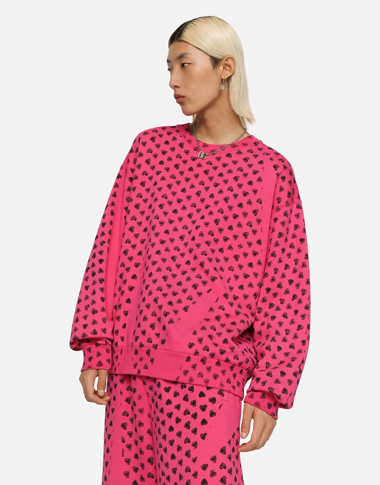Round-neck jersey sweatshirt with DG heart print - 3