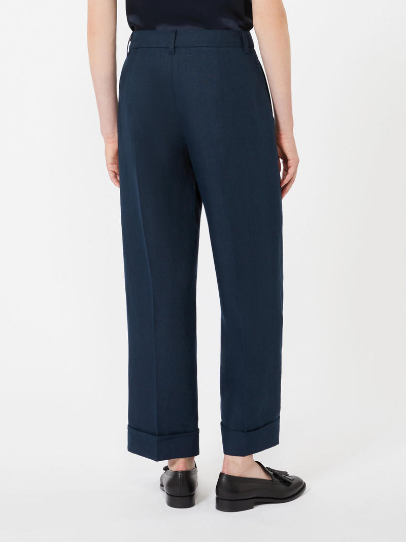 ANSELMO Linen basketweave straight trousers - MIDNIGHTBLUE 4