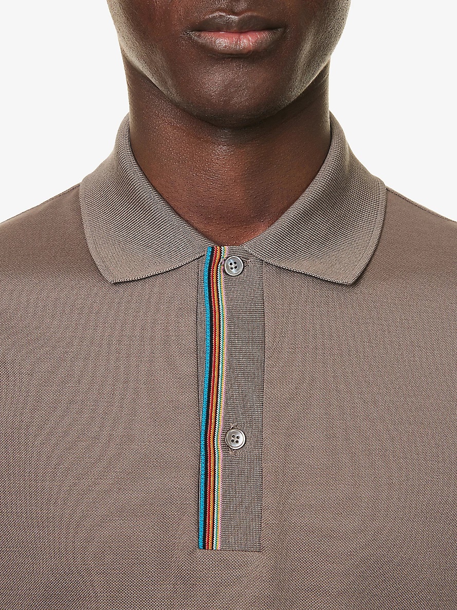 Striped-placket regular-fit cotton polo shirt - 5