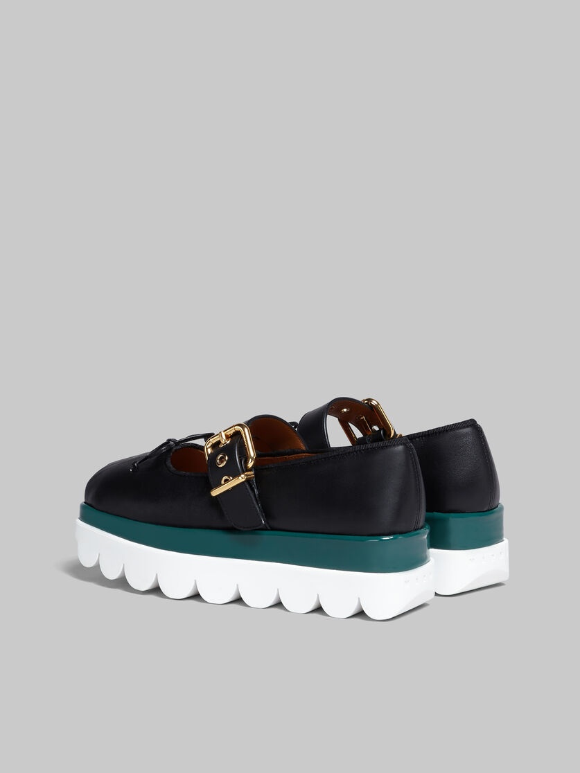 BLACK LEATHER MARY JANE SHOE WITH SCALLOPED SOLE - 3