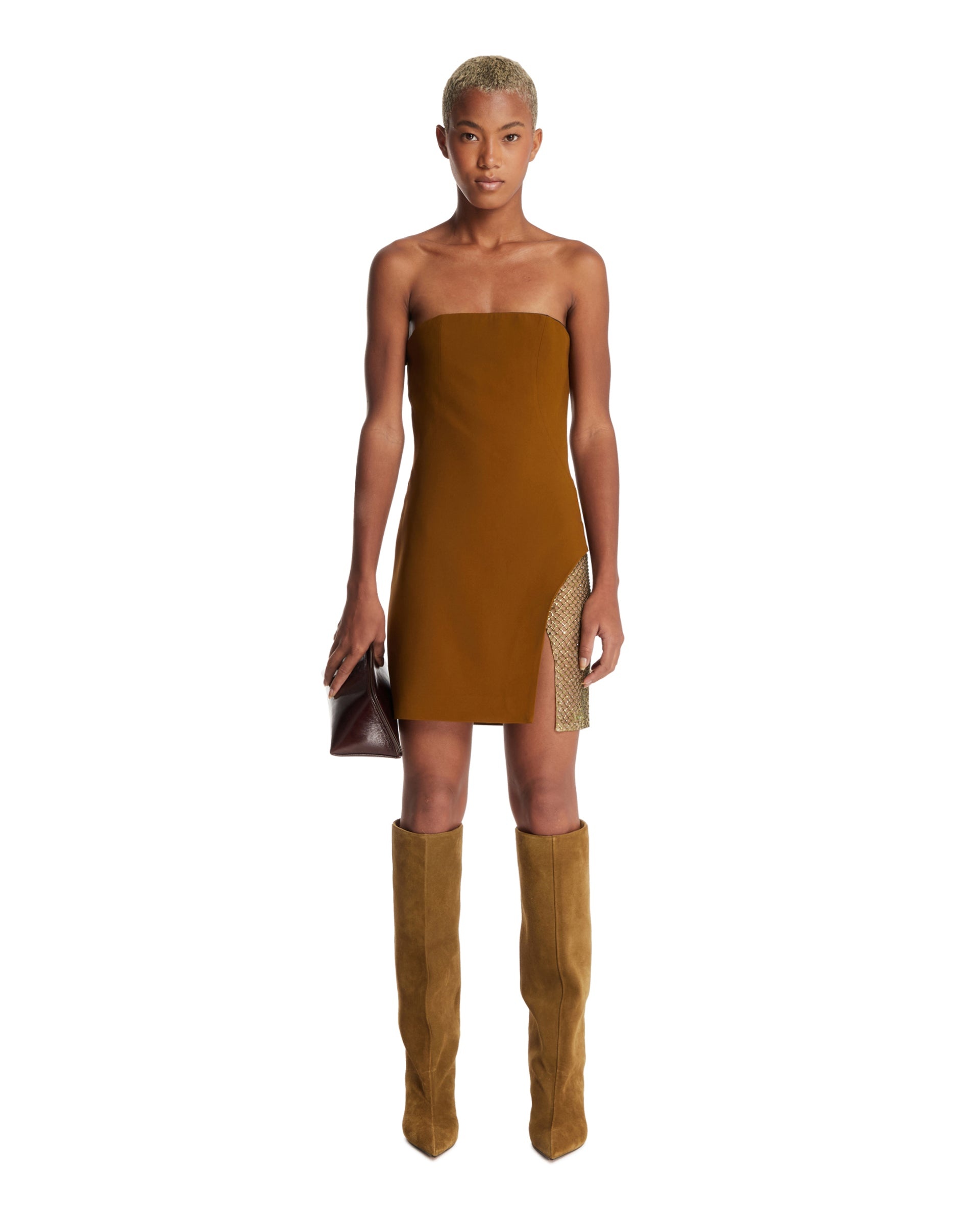 Brown Strapless Mini Dress - 2