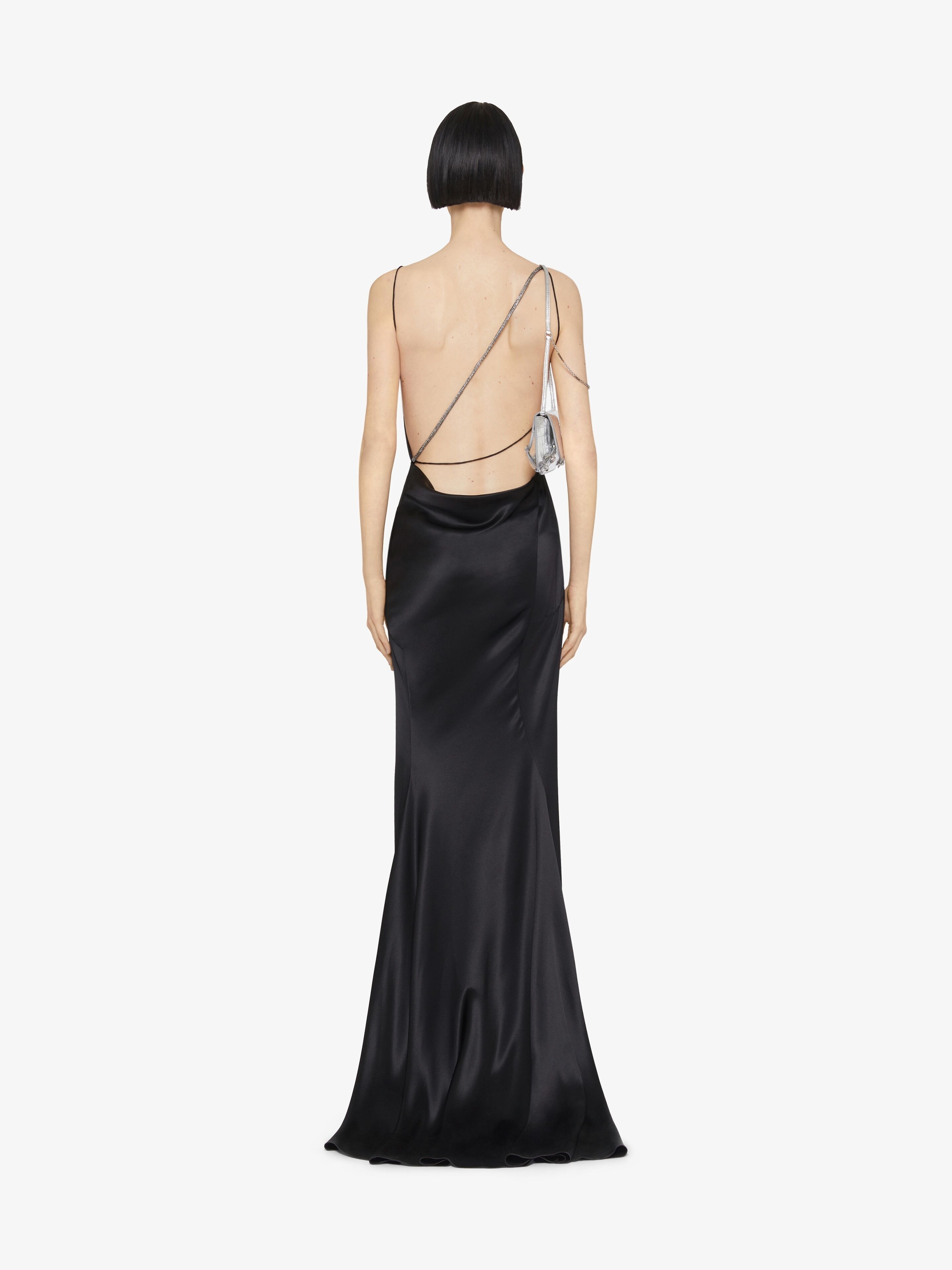EVENING DRAPED DRESS IN SATIN WITH CRYSTALS - 4