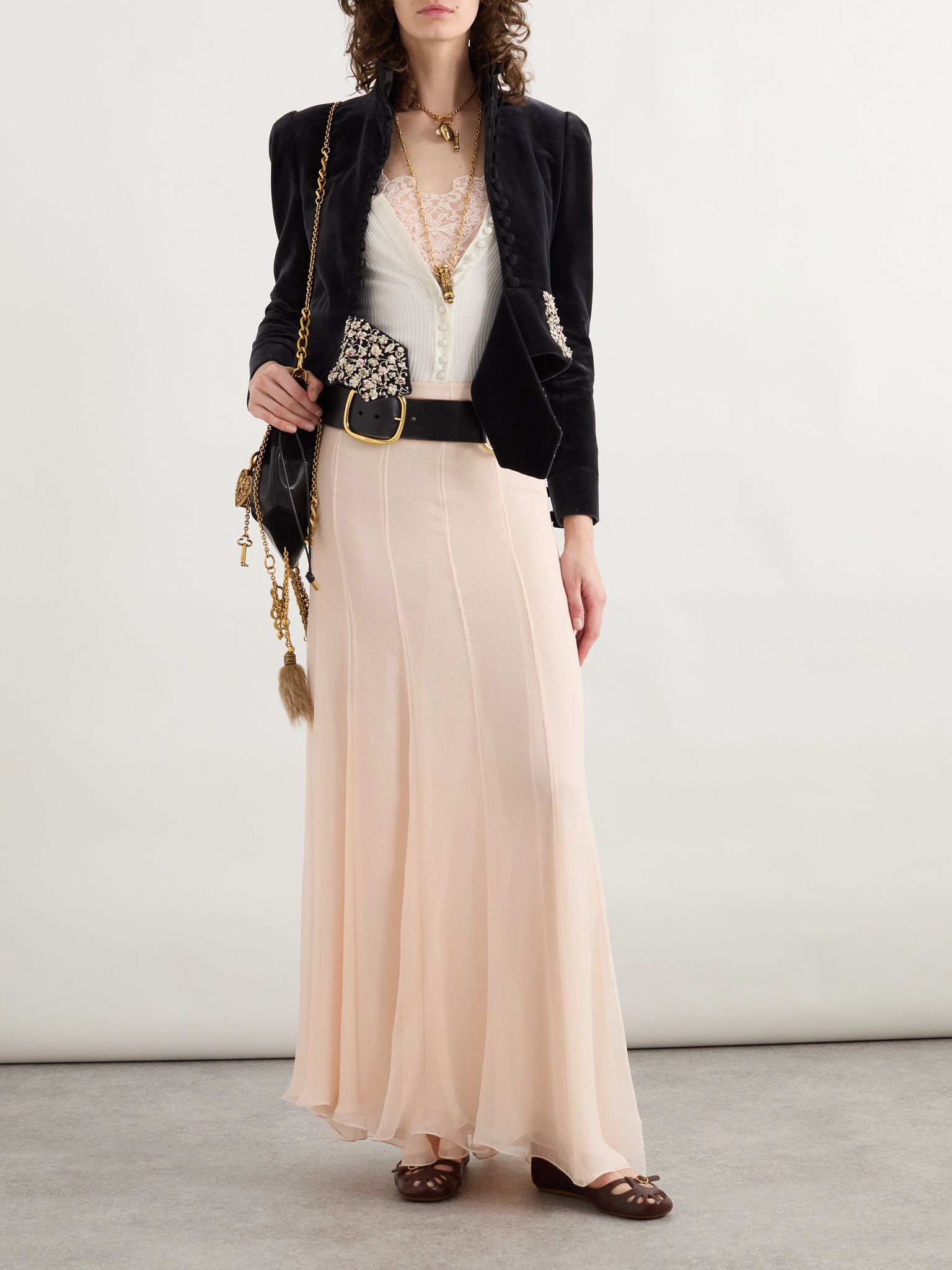 Organic silk-mousseline maxi skirt Blush - 2