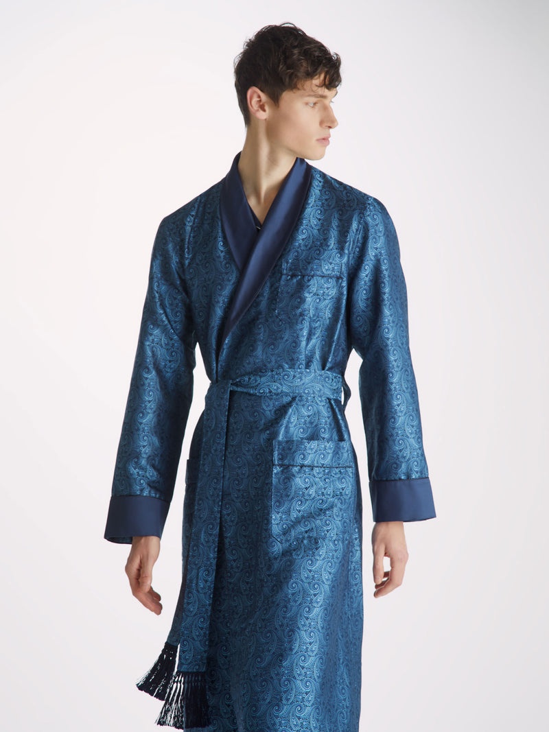 Men's Dressing Gown Verona 64 Silk Satin Navy - 2