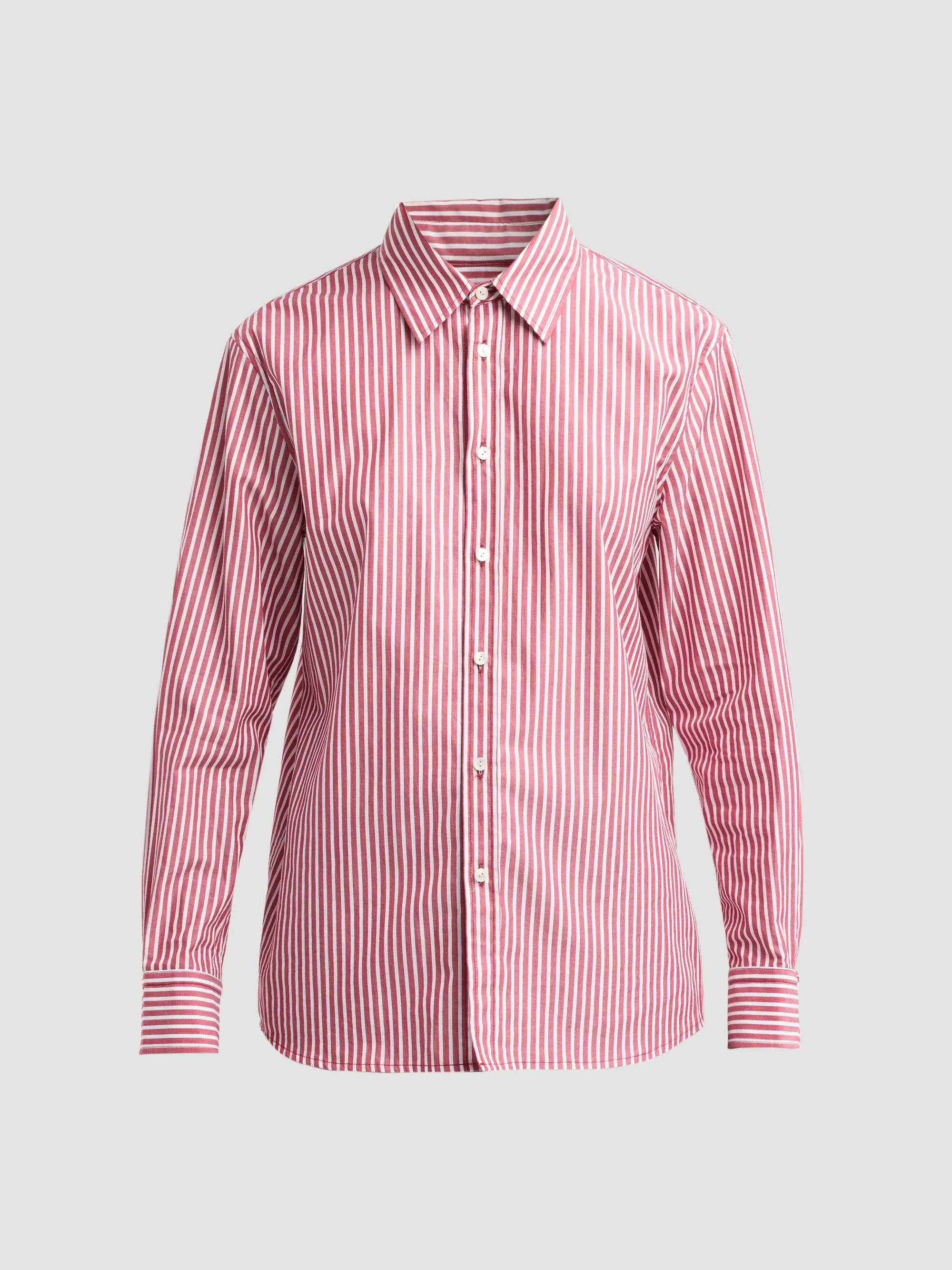 Women's Raphael Striped Cotton Shirt - Red White Stripe - 1