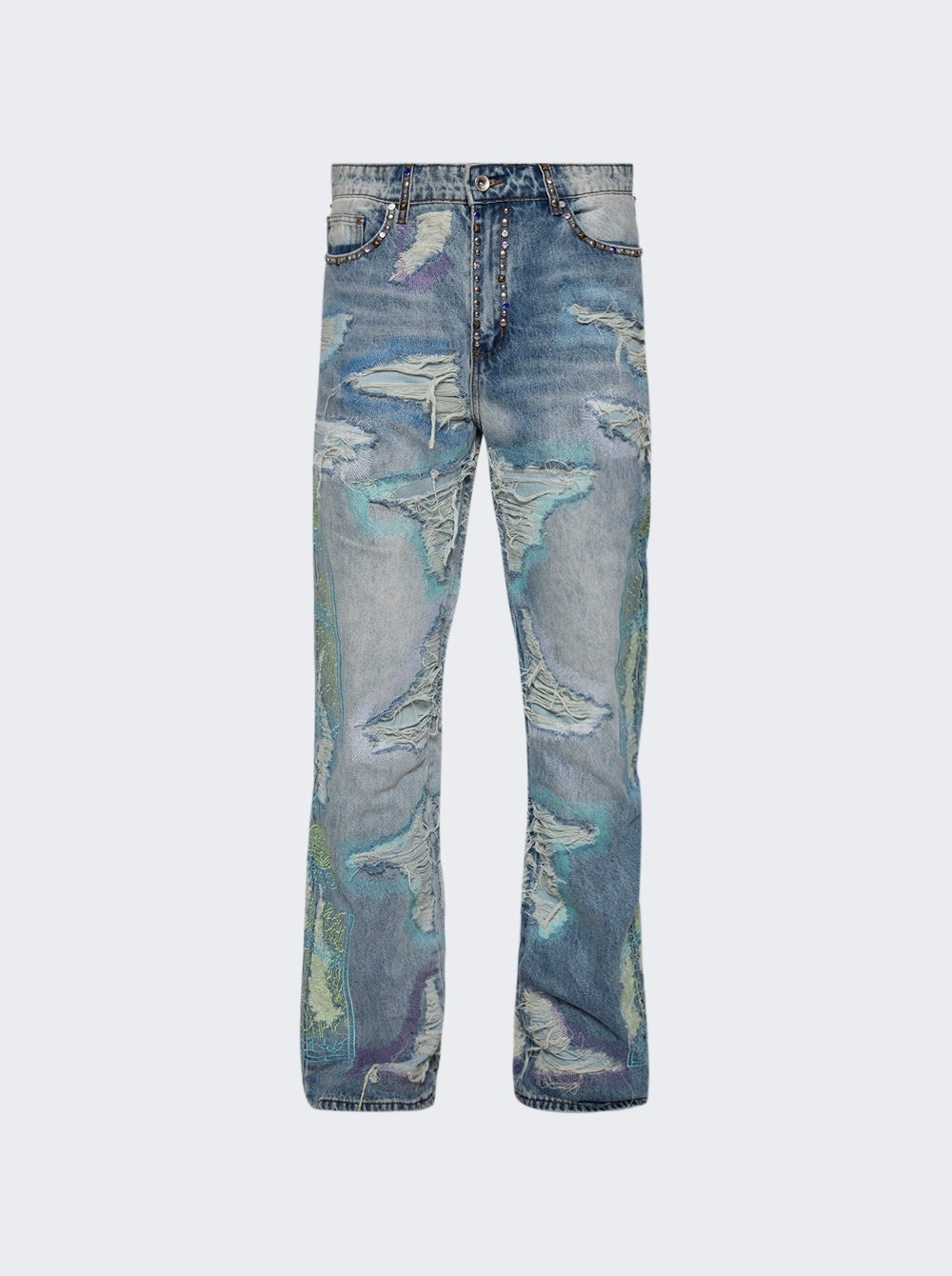 Stud Distressed Jeans Light Denim - 1