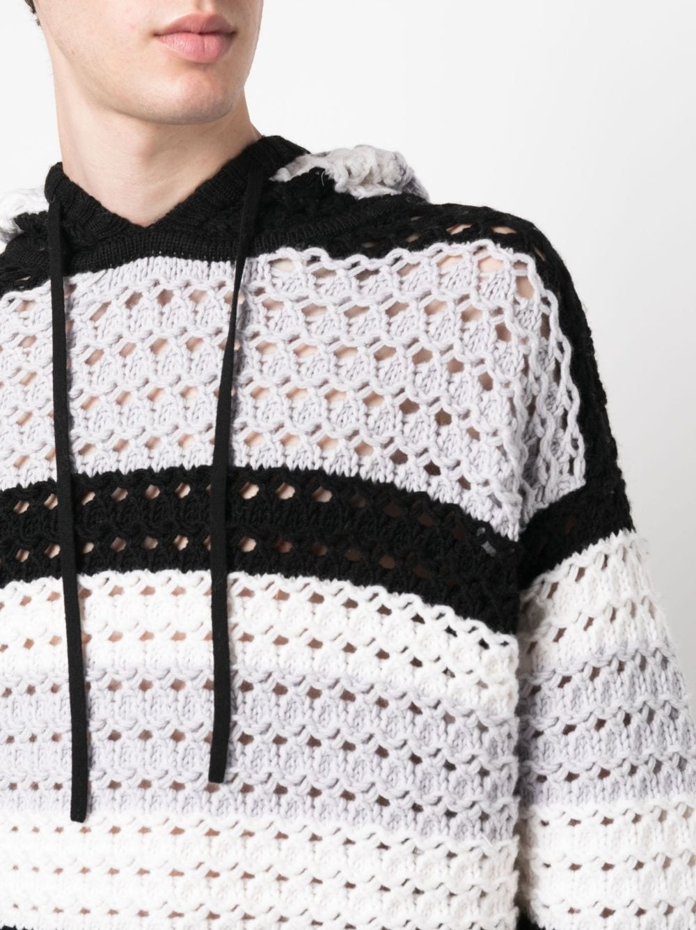 stripe-pattern hooded wool jumper - 5