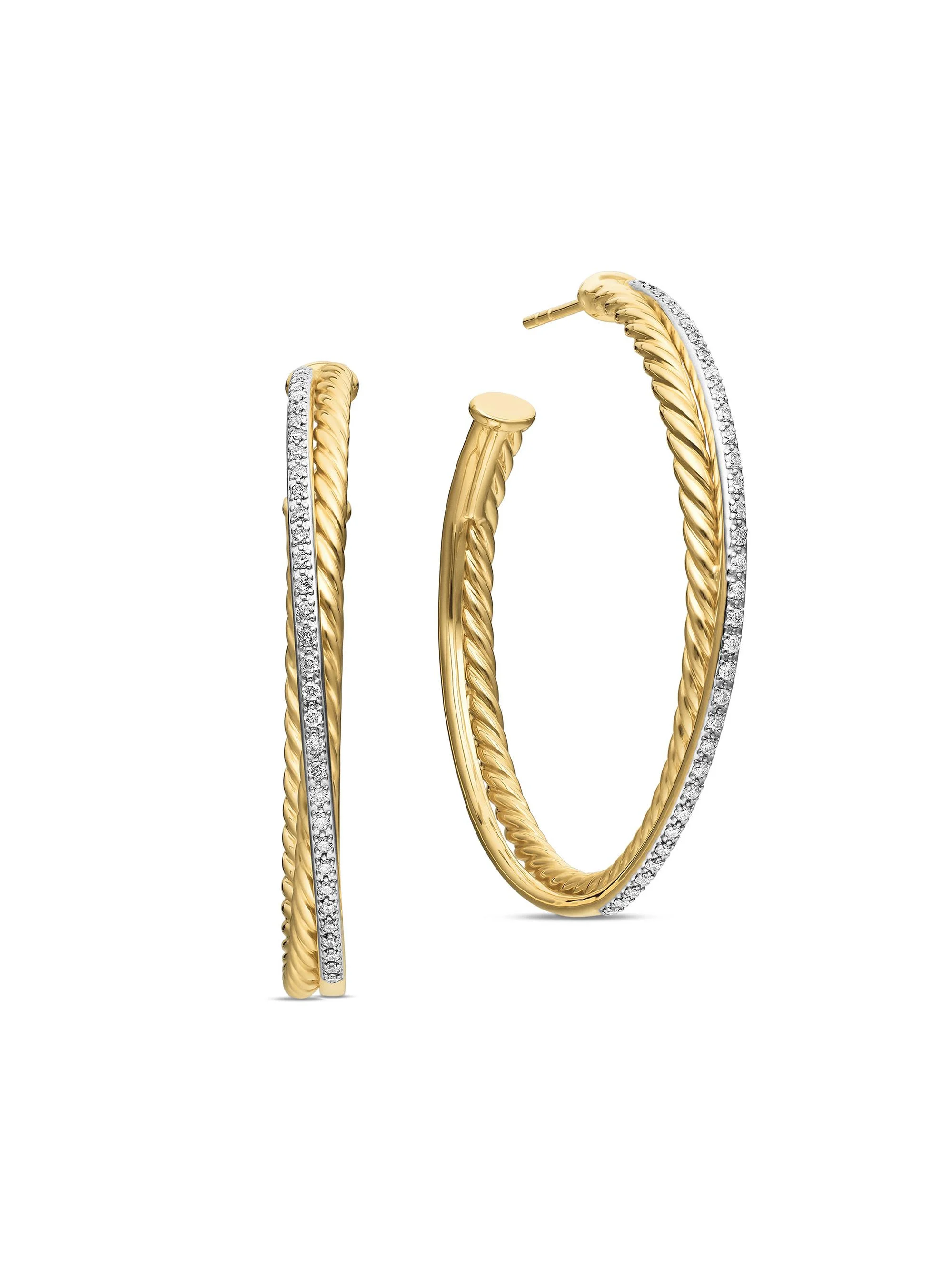 Women's Crossover Hoop Earrings in 18K Yellow Gold with Diamonds - Diamond - 1