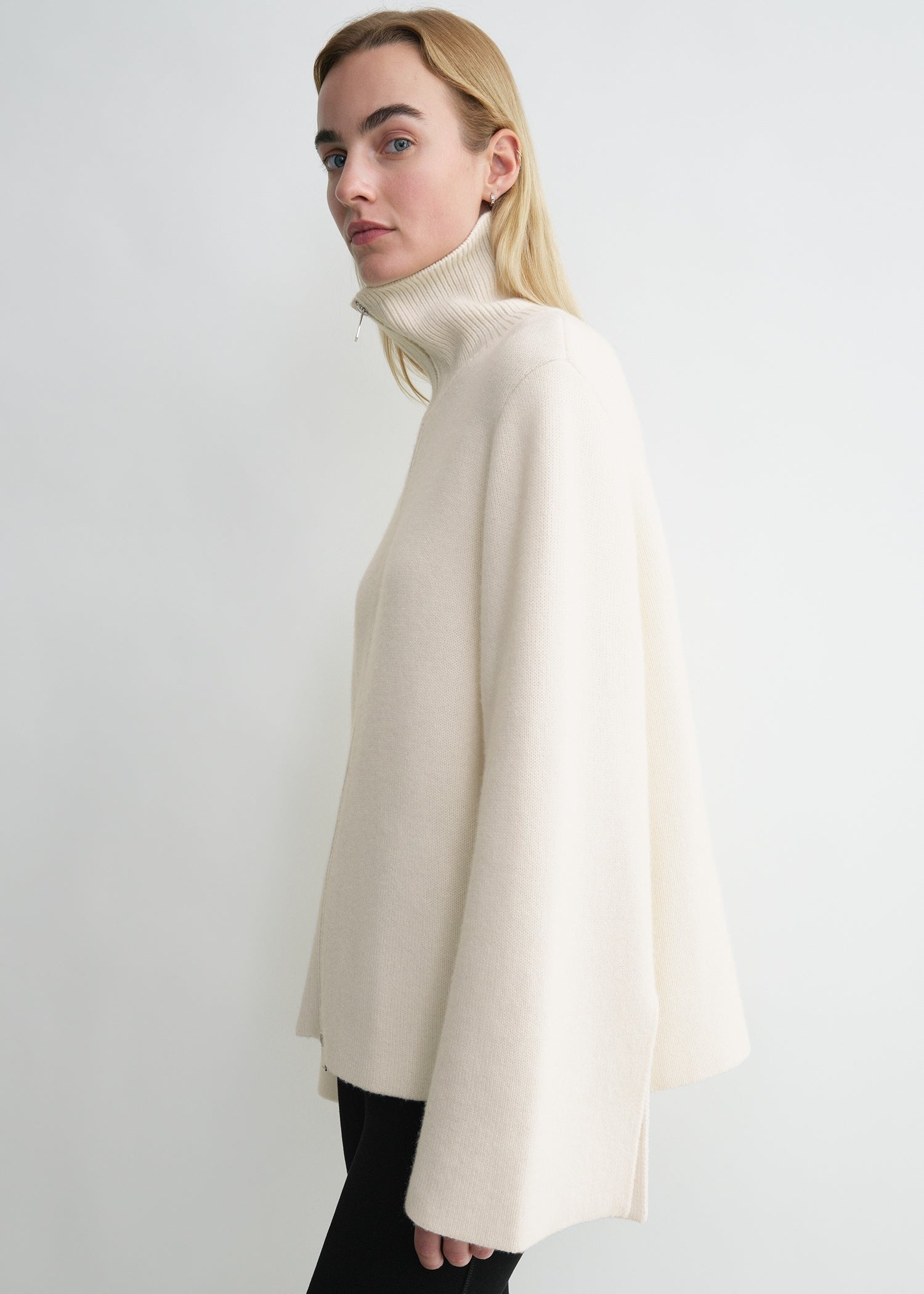Double-knit zip sweater off-white - 5
