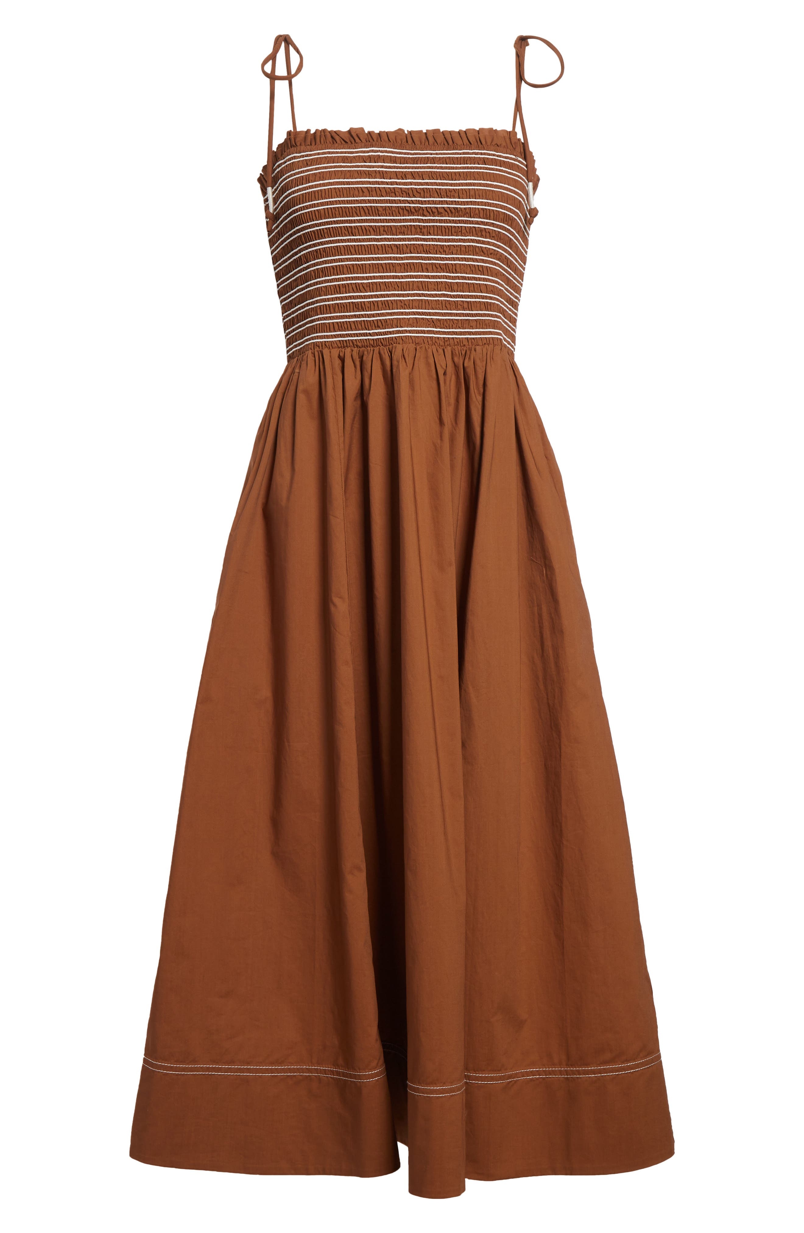 Veronica Beard Kaela Smocked Tie Strap Midi Dress in Whisky at Nordstrom - 5
