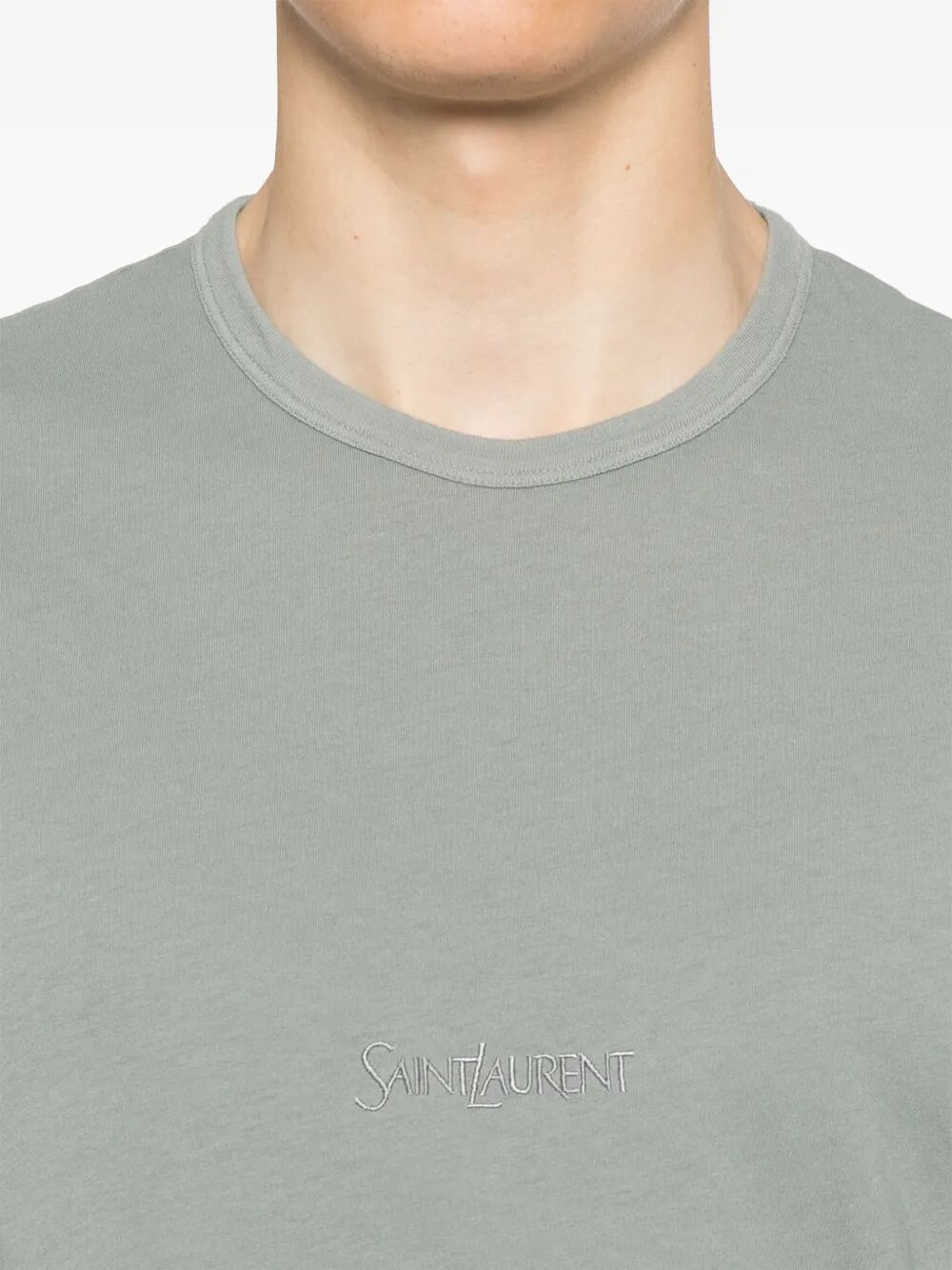 Saint Laurent Paris Men Tonal Logo Embroidery Cotton T-Shirt - 4