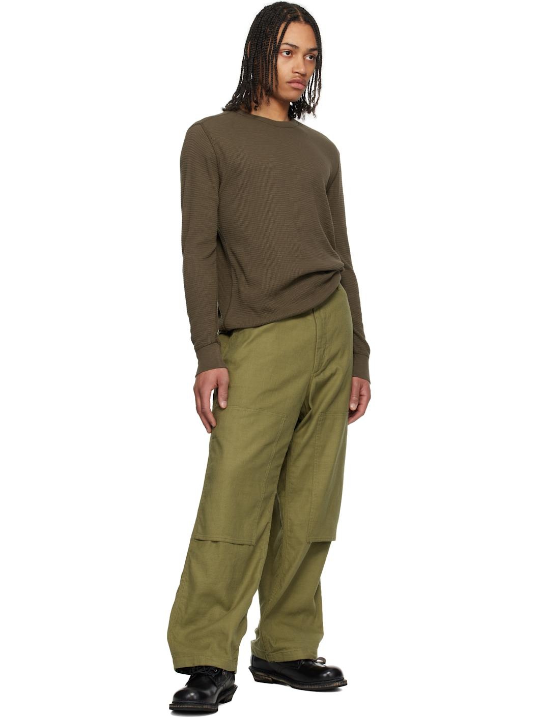 Khaki Garment-Dyed Waffle-Knit Crewneck Sweatshirt - 4