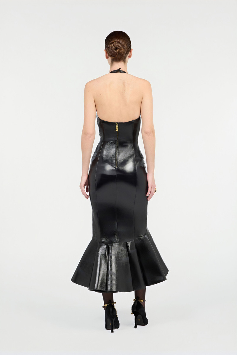 Black Genuine Leather Midi Dress 4
