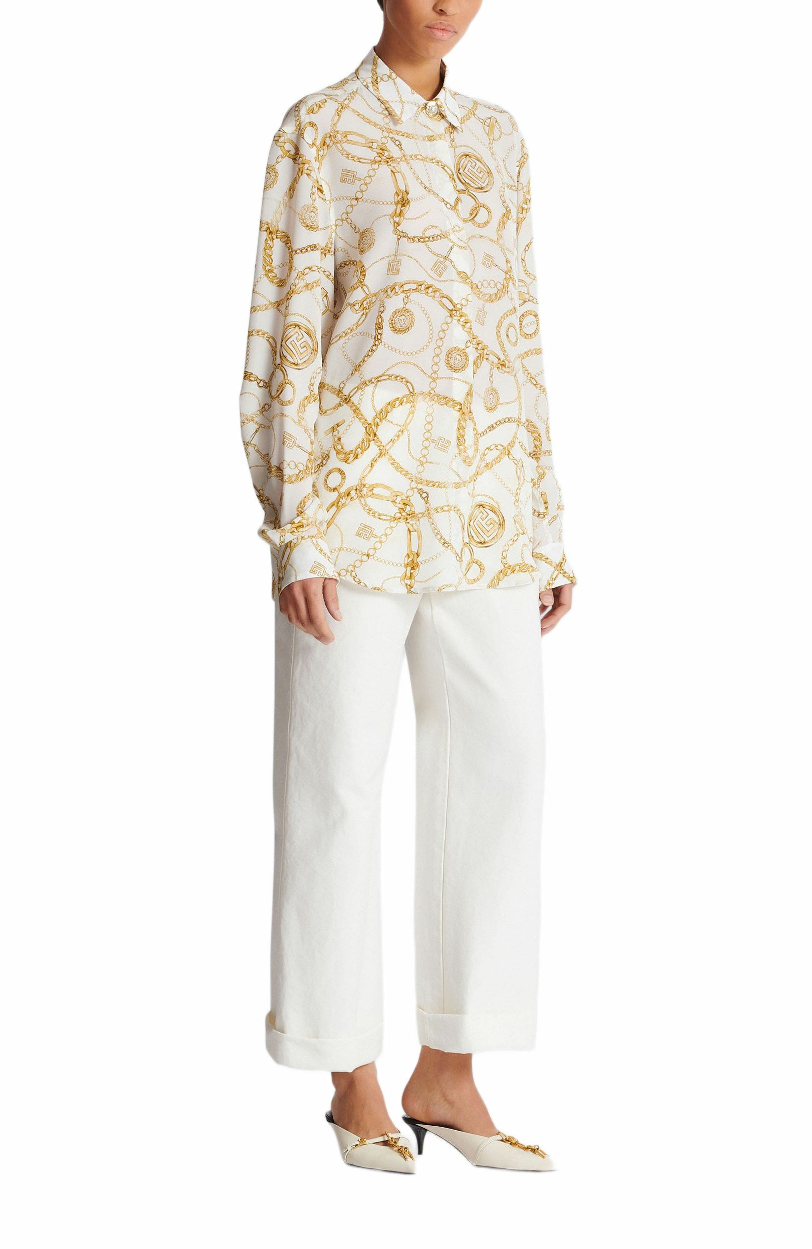 Printed silk shirt with Balmain Chains pattern in Gold at Nordstrom - 1