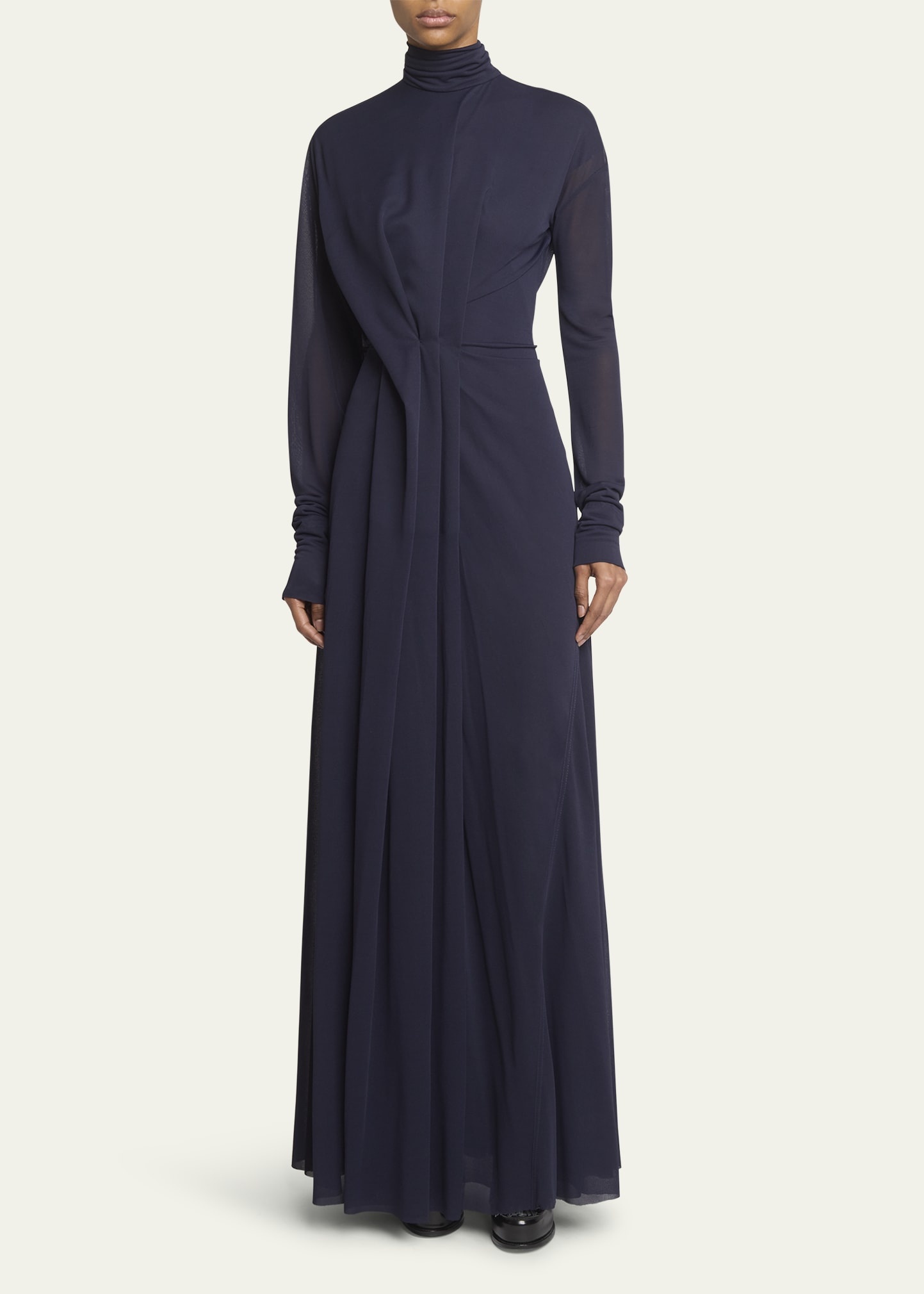 Long-Sleeve Draped Jersey Gown - 2