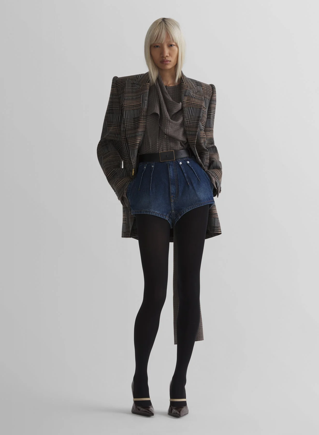 checked twisted double breasted jacket - 1