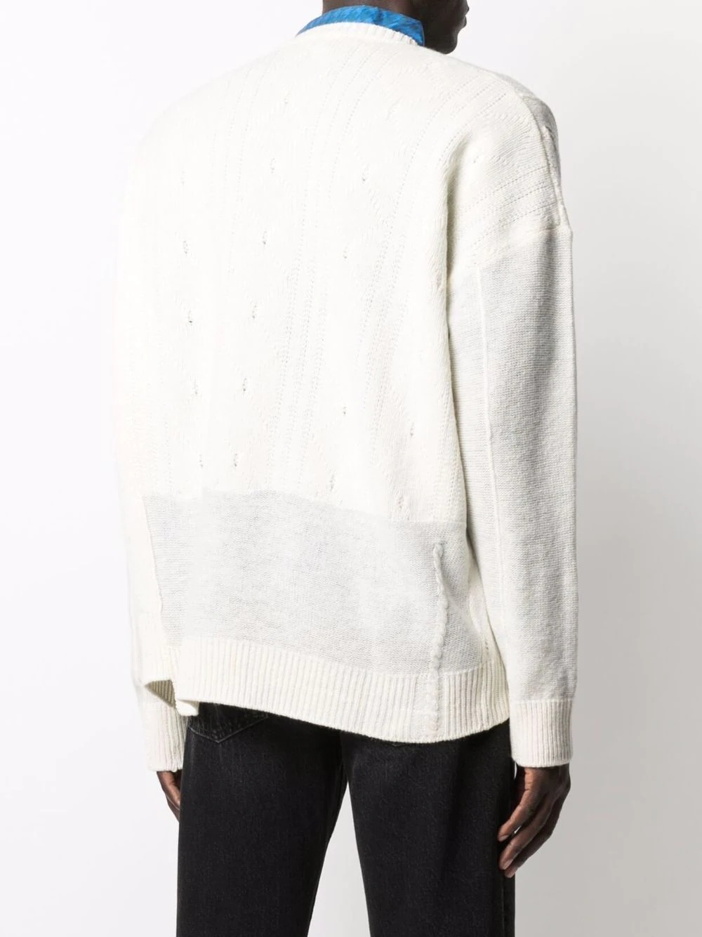 Reversed slogan-patch cable knit jumper - 4