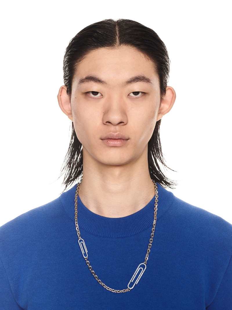 Paperclip Pave' Necklace Silver Light Bl 3