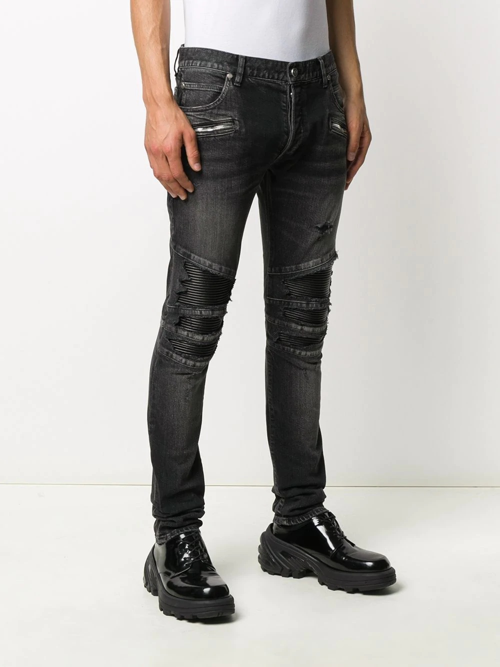 ribbed knees skinny jeans - 3