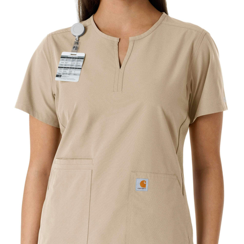 Women's Force Essentials Notch Neck Tunic Knit Panel Scrub Top 6
