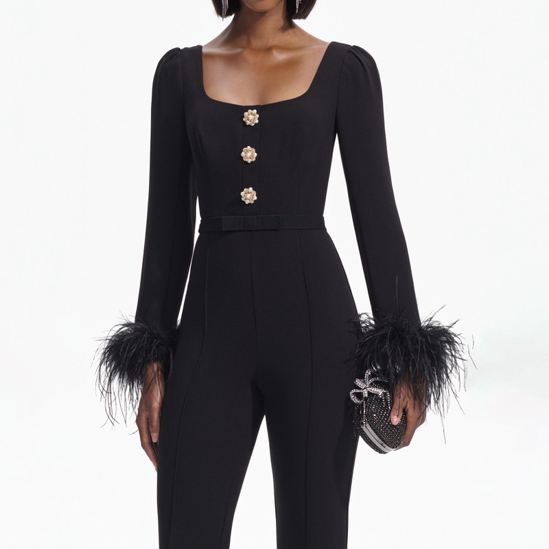 Black Crepe Feather Jumpsuit 4