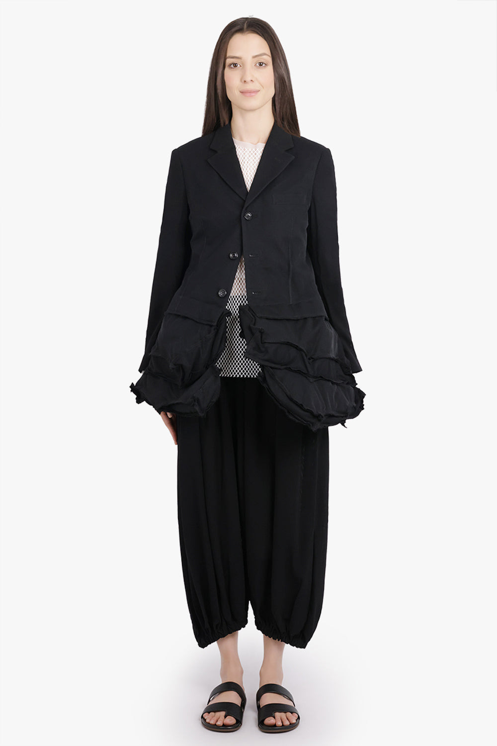 DECONSTRUCT ASYMMETRIC JACKET WITH TULLE HEM DETAIL | BLACK - 4