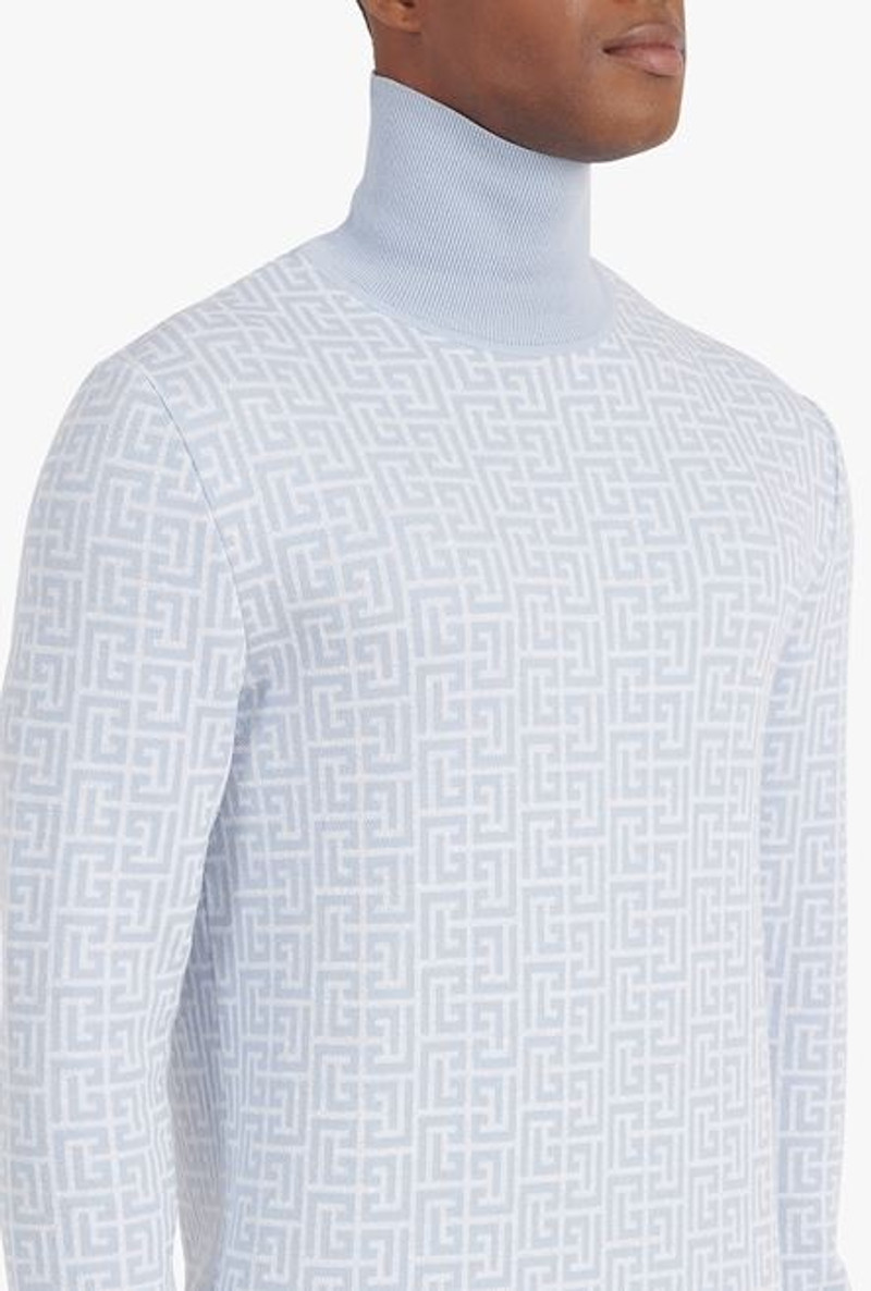 Pale blue and white wool and linen monogrammed turtleneck 8