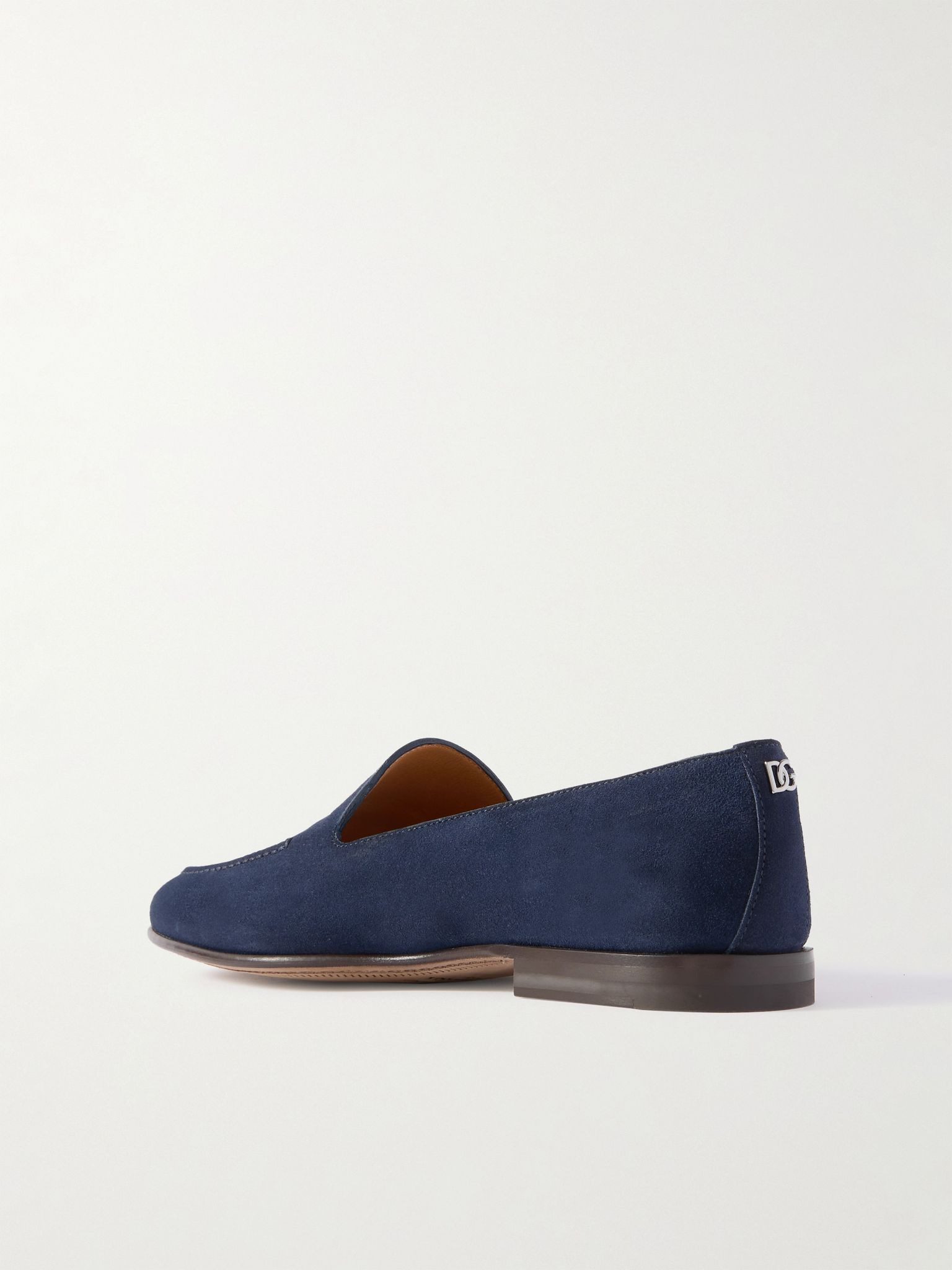 Logo-Embellished Suede Loafers Navy - 4