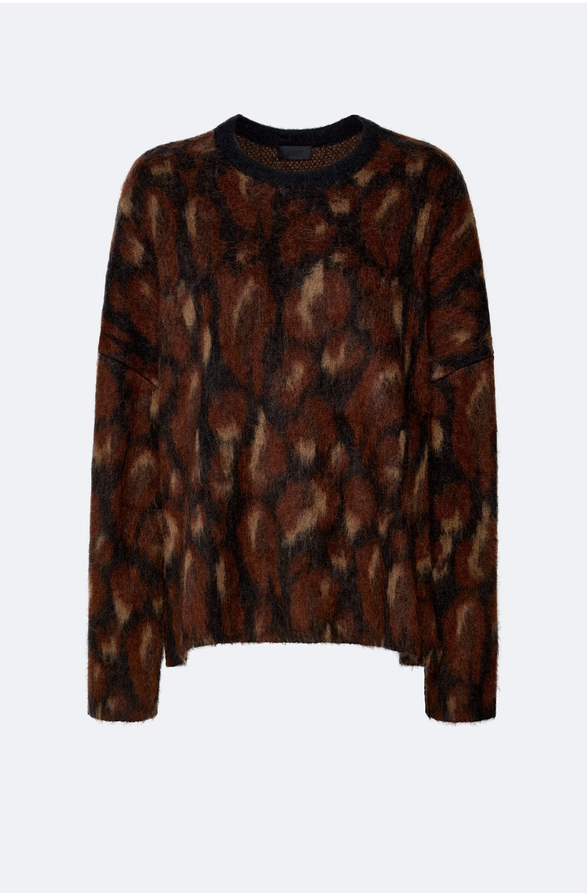 Leopard Jacquard Crew Neck Sweater - 1