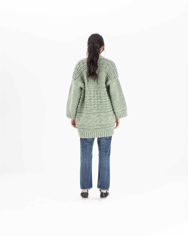 KIMONO CARDIGAN HAND-KNIT W LT.GREEN - 3