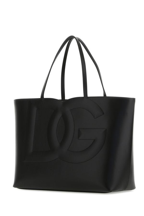 Black leather medium Logo shopping bag - 3