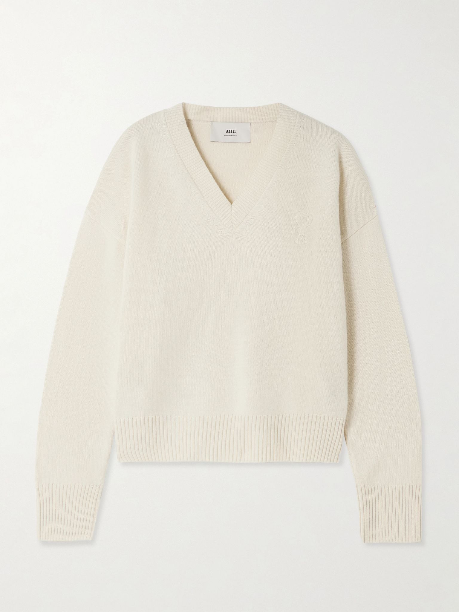 Oversized embroidered wool and cashmere-blend sweater Ivory - 1