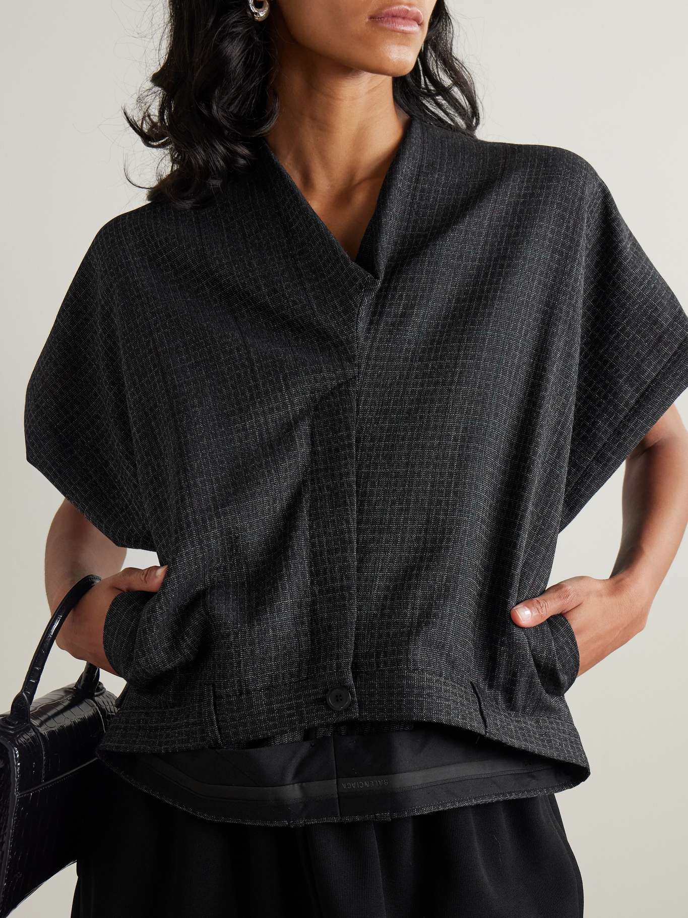 Draped checked wool-twill top - 6