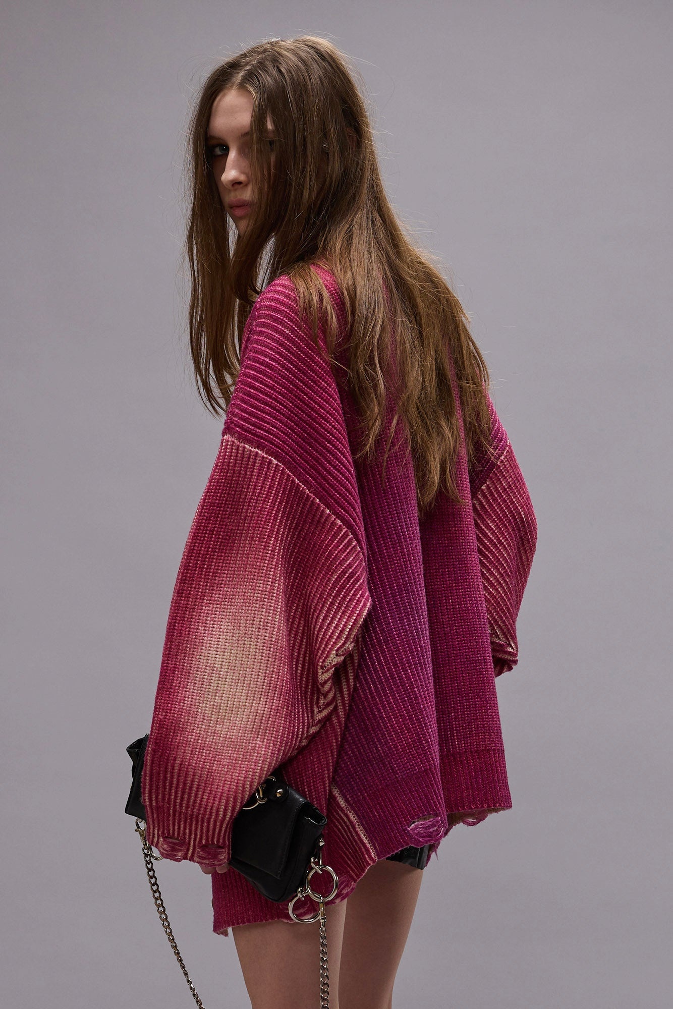 OVERSIZED CARDIGAN - RASPBERRY PRINT -R13 - 2